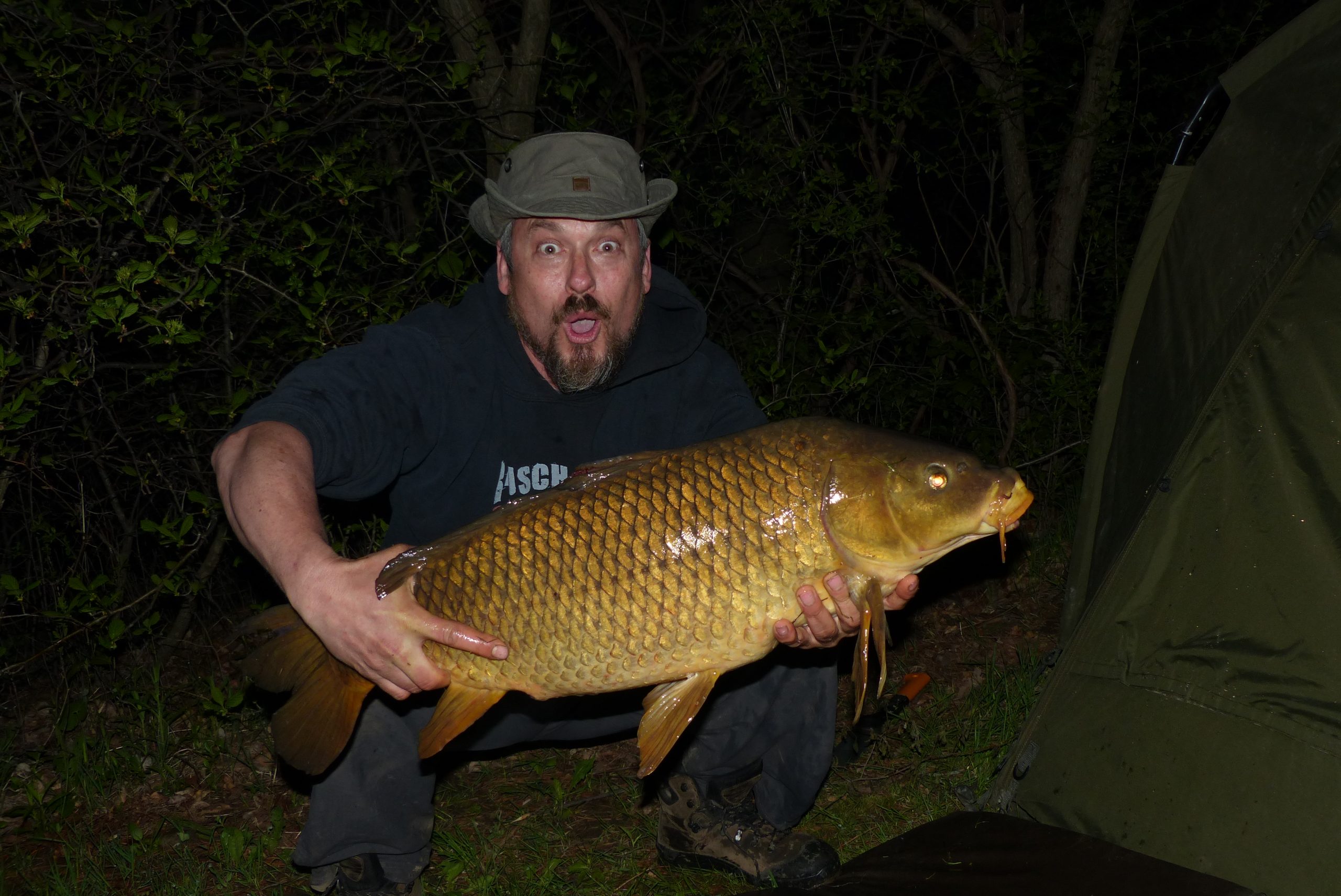 Pêcheur tenant une carpe dans ses mains